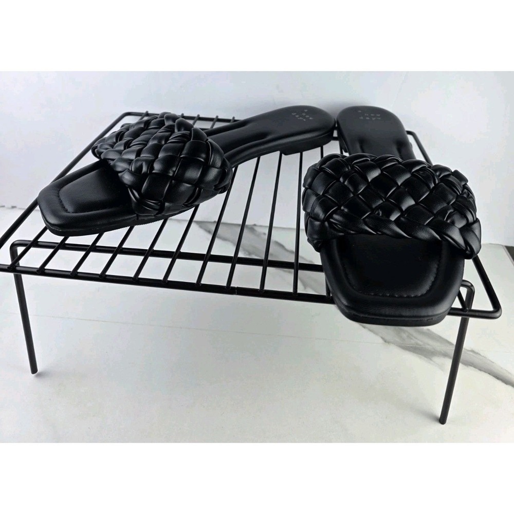 A New Day Womens Black Braided Square Toe Slide Sandals Size 10 Slip On Flats